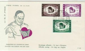 Belgium 1959 Nobel Peace prize Heart Slogan Cancel Stamps FDC Cover Ref 25451