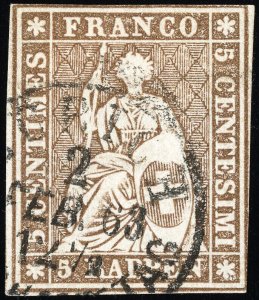 Switzerland Stamps # 32 Used VF 4 Margins Scott Value $1,100.00