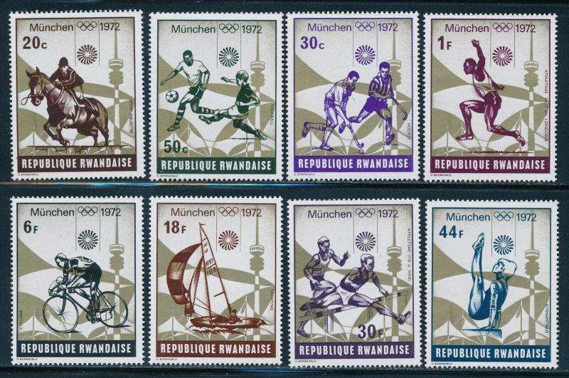 Rwanda - Munich Olympic Games MNH Set #478-85 (1972) 