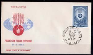 India 1963 Sc# 372 FREEDOM FROM HUNGER FFH FAO Single FDC