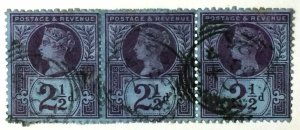 GB 1887-92 Jubilee Issue QV 2½d block of 3V Used SG#201 GB5286