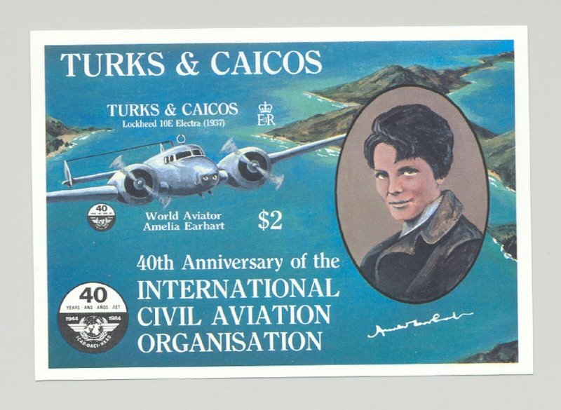 Turks & Caicos #660 ICAO, Amelia Earhart, Aviation 1v S/S Imperf Proof