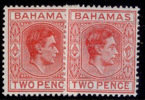 BAHAMAS GVI SG152b + 152bc, 2d SHADE VARIETIES, M MINT. Cat £11.