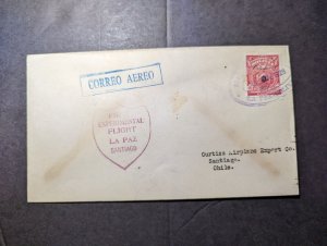 1928 Bolivia Airmail Dolittle Test Flight Cover La Paz to Santiago Chile