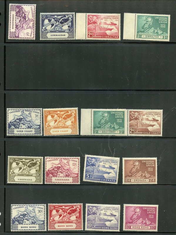 BRITISH COMMONWEALTH 1949 UPU  35 COMPLETE SETS PLUS EXTRA PARTS OF SETS MINT NH