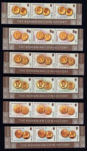 Romania Scott 4788-4793 gold coins on stamps MNH lower row,  3 sets