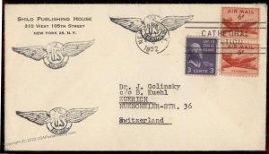 USA 3c Prexie Transatlantic Airmail Cover NYC Cathedral Zurich Switzerland 80775