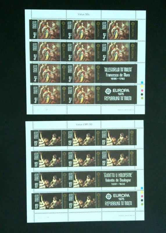 Malta Stamps: 1975 Europa Issue #495-496; Sheets/10 + 2 Labels; Full Set/2; MNH