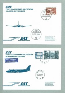 Denmark. Sweden. 2 First Flight Cover 1981. SAS Guflstream. Aalborg - Gothenburg