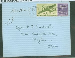 US  8c airmail and 3c definitive paying rate from Chicago Heights, IL to Dayton, OH April 20, 1945.