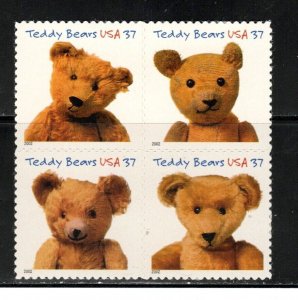 3653 - 3656 * TEDDY BEARS *   U.S. Postage Stamps Block Of 4 MNH