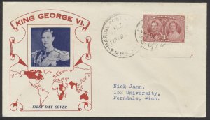 1937 Paquebot Cover NZ Marine Post Office GeorgeVI Coronation May 12 Postmark