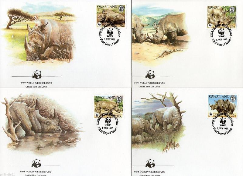 Swaziland 1987 White Rhinoceros Sc 519-22 Wildlife Animal Mammal Fauna WWF FDC 5