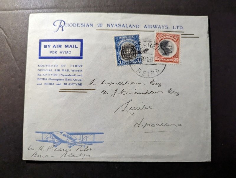 1935 Mozambique Airmail First Flight Cover FFC Beira to Limbe Nyasaland
