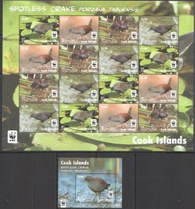 Ft262 2014 Cook Islands Wwf Birds Spotless Crake Michel 52,6 Euro Sh+Bl248 Mnh