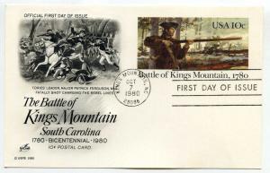 UX85 Battle of Kings Mountain, 1780, ArtCraft, FDC