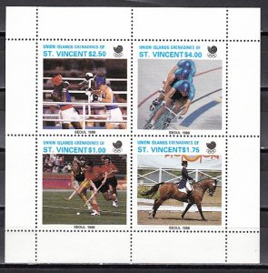 St. Vincent, Union Is., 1988 issue. Seoul Olympics sheet of 4.