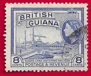 BRITISH GUIANA SCOTT#259 1954 8c SUGAR CANE FACTORY - USED