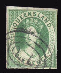 MOMEN: QUEENSLAND SG #3 IMPERF 1860 USED £800 LOT #67021*