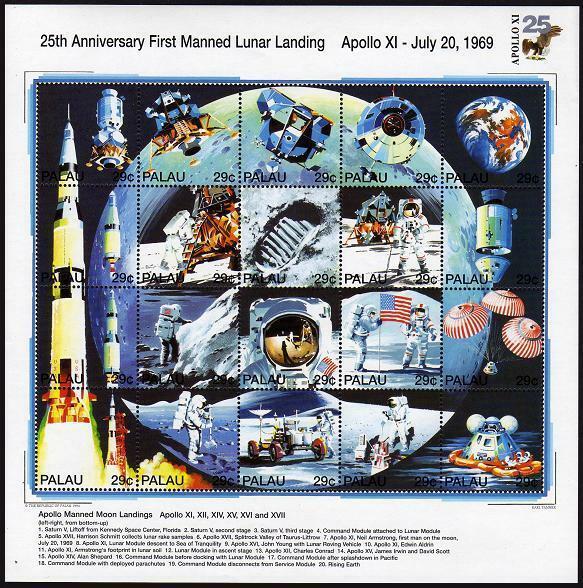 Palau 337 at sheet,MNH.Michel 725-744. 1st Manned Moon landing,25th Ann.1994.