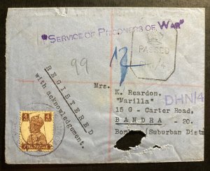 1942 Dehra Dun India POW Internment Camp Censored Cover to Bandra Wetzel