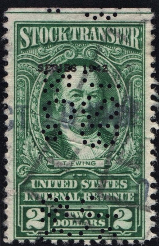 RD128 $2.00 Stock Transfer Stamp (1942) Perfin