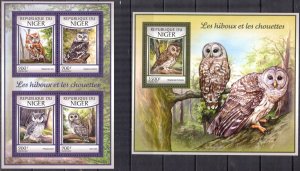 Niger 2017 Birds Owls I sheet + S/S MNH