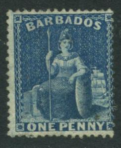 BARBADOS Sc#45 SG66 1874 1p blue Wmk Large Star Perf 14 Unused