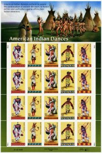 American Indian Dances Sheet of Twenty 32 Cent Postage Stamps Scott 3076a