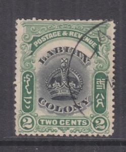 LABUAN, 1902 2c. Black & Green. perf. 14 1/2-15, cds. cancel..