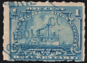 SC#R163p 1¢ Revenue: Documentary: Hyphen Hole Perf 7 (1898) Used/Date Stamped