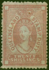 Queensland 1871 20s Rose SGF32 Good Unused Rare CV £2750