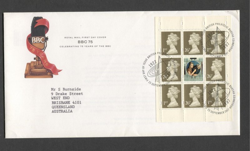 STAMP STATION PERTH GB #1997 Booklet Pane F.D.C- Addressed to me