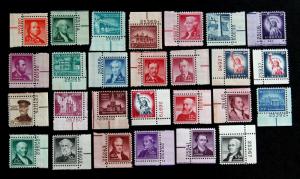 US #1030-1053 +1214 MNH Plate # Singles Complete Liberty Set 1954-1968