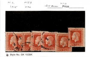 New Zealand, Postage Stamp, #159 Lot Used, 1915 King George (AB)