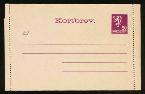 NORWAY Mi. K11 a II POSTAL STATIONERY LETTER CARD 20o