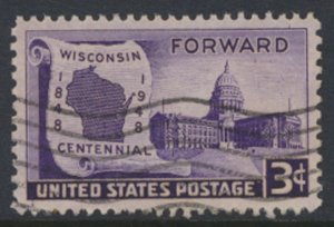 USA  SC#  957   Used 1948 Wisconsin Statehood  see scan