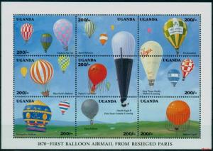 Uganda 1992** Klb.1039-47. First Balloon Airmail [20;23]