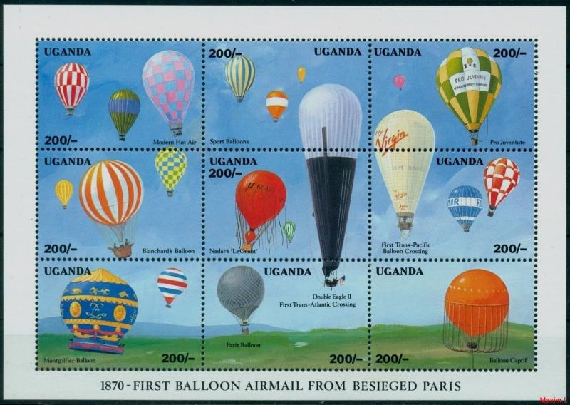 Uganda 1992** Klb.1039-47. First Balloon Airmail [20;23]