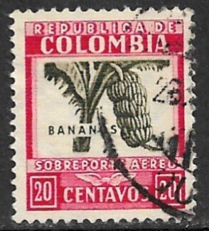 COLOMBIA 1932-39 20c BANANAS Airmail Sc C100 VFU