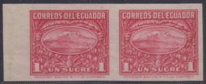 ECUADOR 1934 MOUNT CHIMBORAZO Sc 330 MARGINAL IMPERF PAIR PLATE PROOF UNUSED