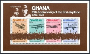 Ghana 654 sheet,MNH.Michel 742-745 Bl.75. 1st Powered Flight,75,1978.Concorde.