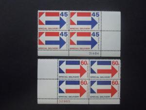 1969-71  #E22, E23 45c & 60c Special Delivery Plate Blocks  MNH OG VF