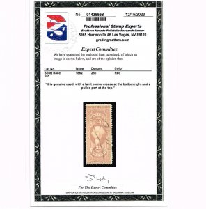 VERY AFFORDABLE GENUINE SCOTT #R48c 1862 RED INTERNAL REVENUE PSE CERT