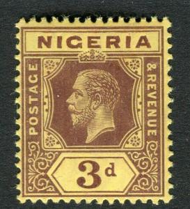 NIGERIA; 1912 early GV Crown CA issue fine Mint hinged Shade of 3d. value