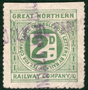 GB Ireland GNR RAILWAY 2d Letter Stamp *DUNDALK* STATION Co. Louth Used BRW12