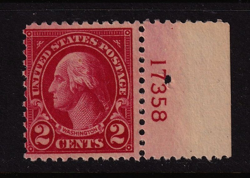 1923 Washington 2c carmine Sc 554 MNH right plate number single CV $15 (R10