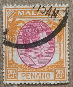 Malaya Penang 1949 25c KGVI. SEE NOTE. Scott 16, CV $1.25. SG 16