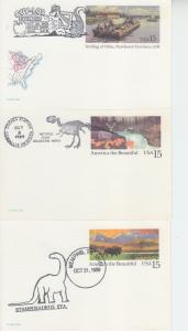 1989  Trio of Dinosaur Pictorial cancelled Postcards (3) Events