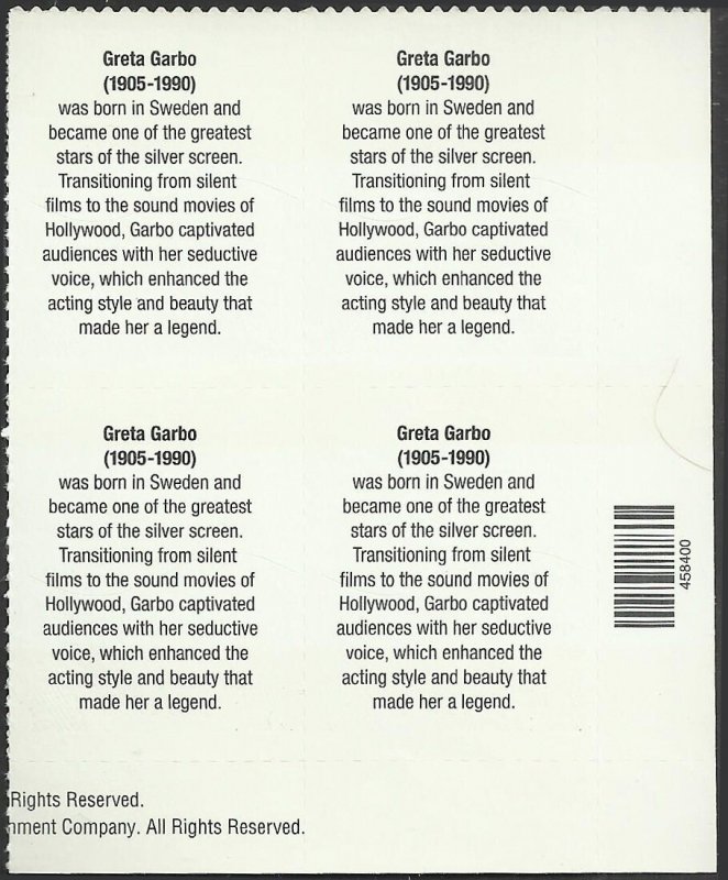 # 3943 MINT NEVER HINGED ( MNH ) GRETA GARBO